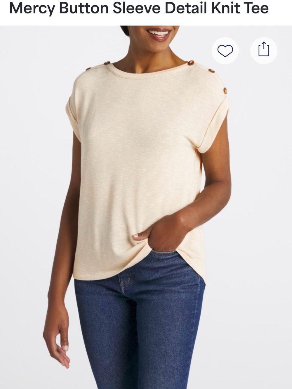 Kaileigh Neutral Beige Short Sleeve Top with Shoulder Buttons